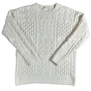 Hazel Moon Womens Cream Chenille Cable Knit Sweater Crewneck Small Ivory